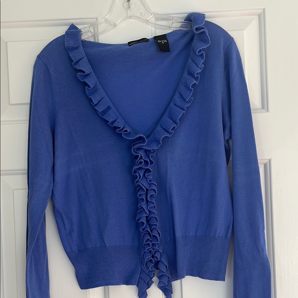 Moda International Blue Ruffled Cardigan - Picture 1 of 6